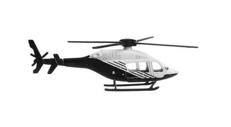 Modern toy military helicopter on white background