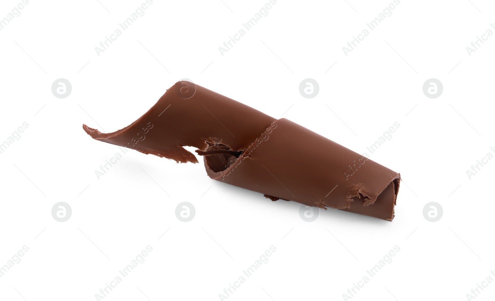 Photo of One tasty chocolate curl isolated on white