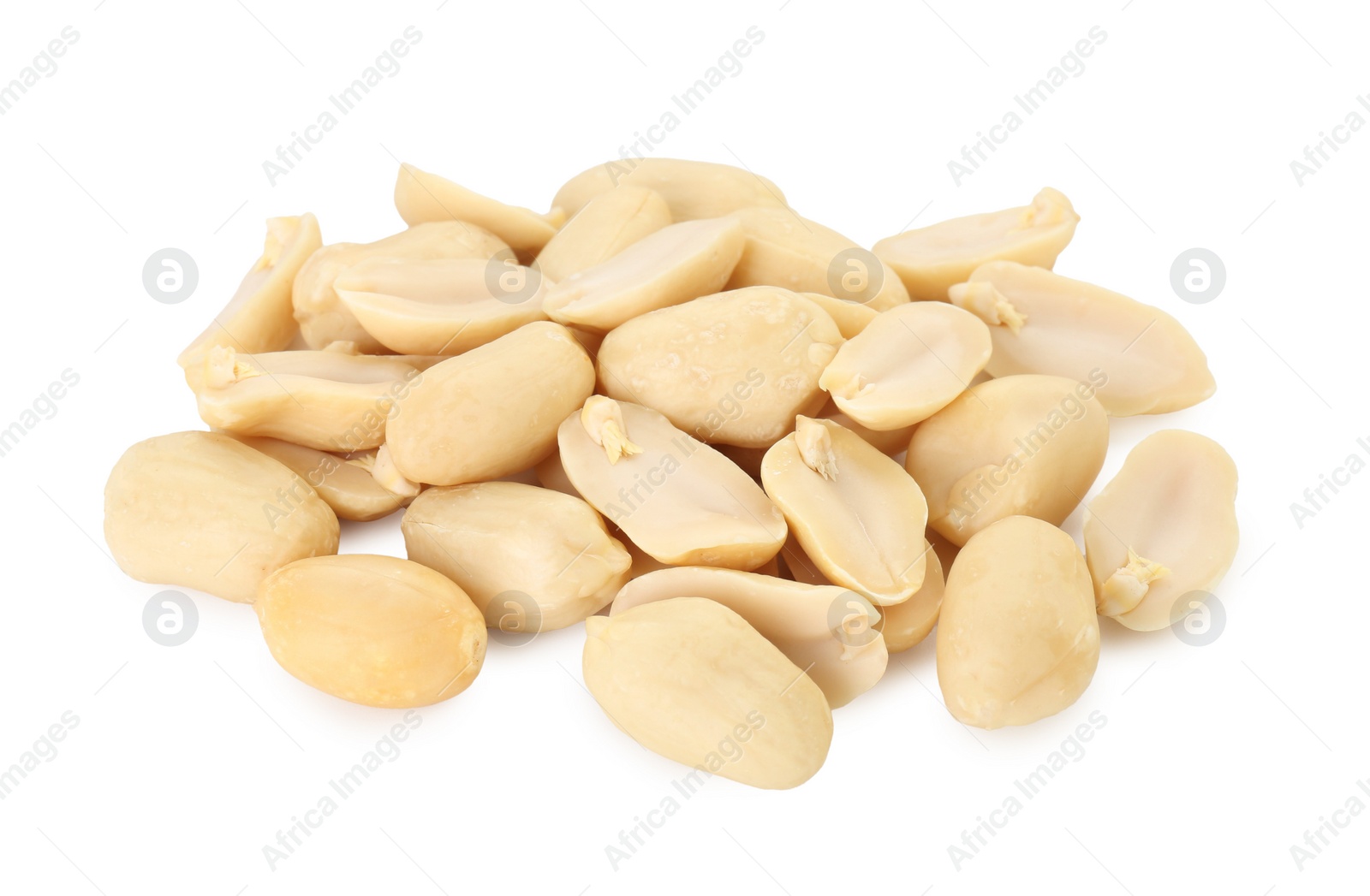 Photo of Pile of fresh peeled peanuts isolated on white