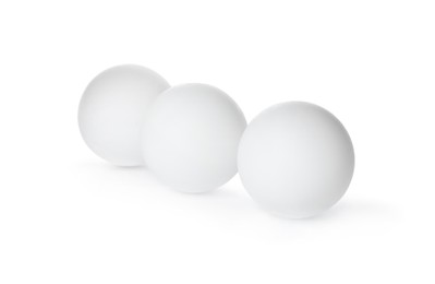 Photo of Ping pong balls isolated on white. Table tennis equipment