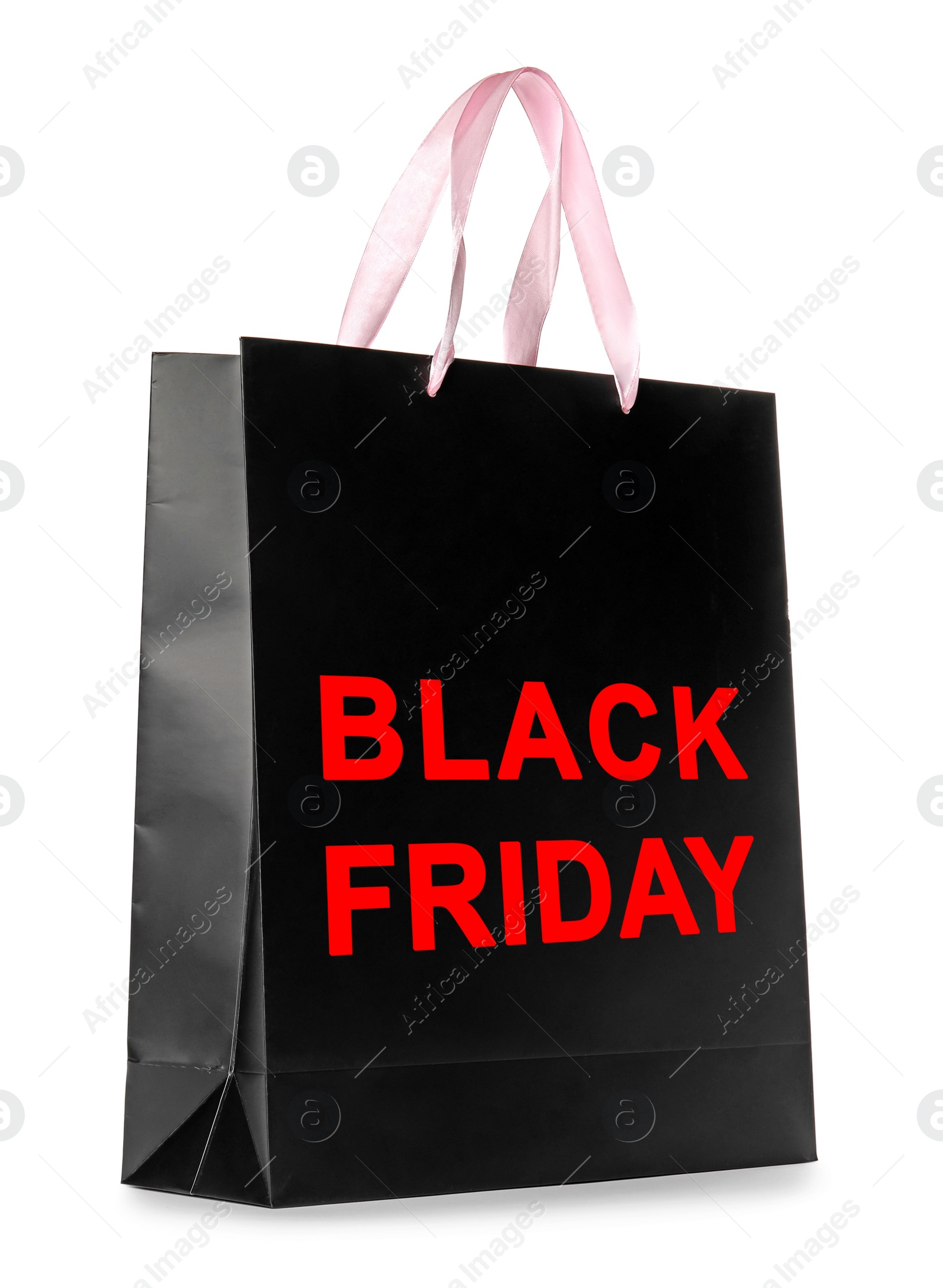 Image of Paper shopping bag with phrase BLACK FRIDAY on white background