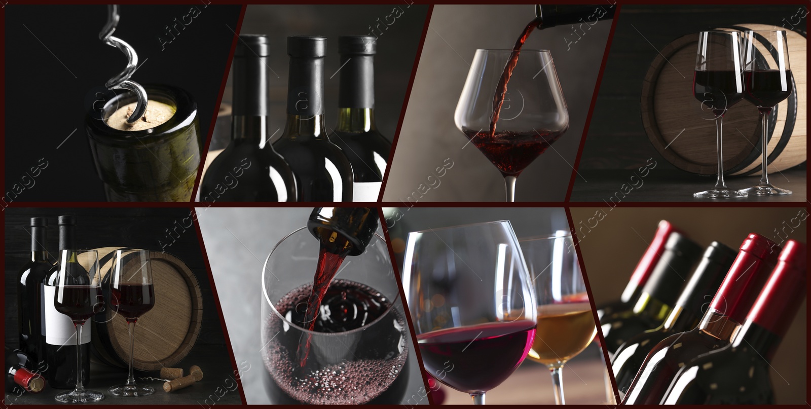 Image of Set with glasses and bottles of red wine. Banner design