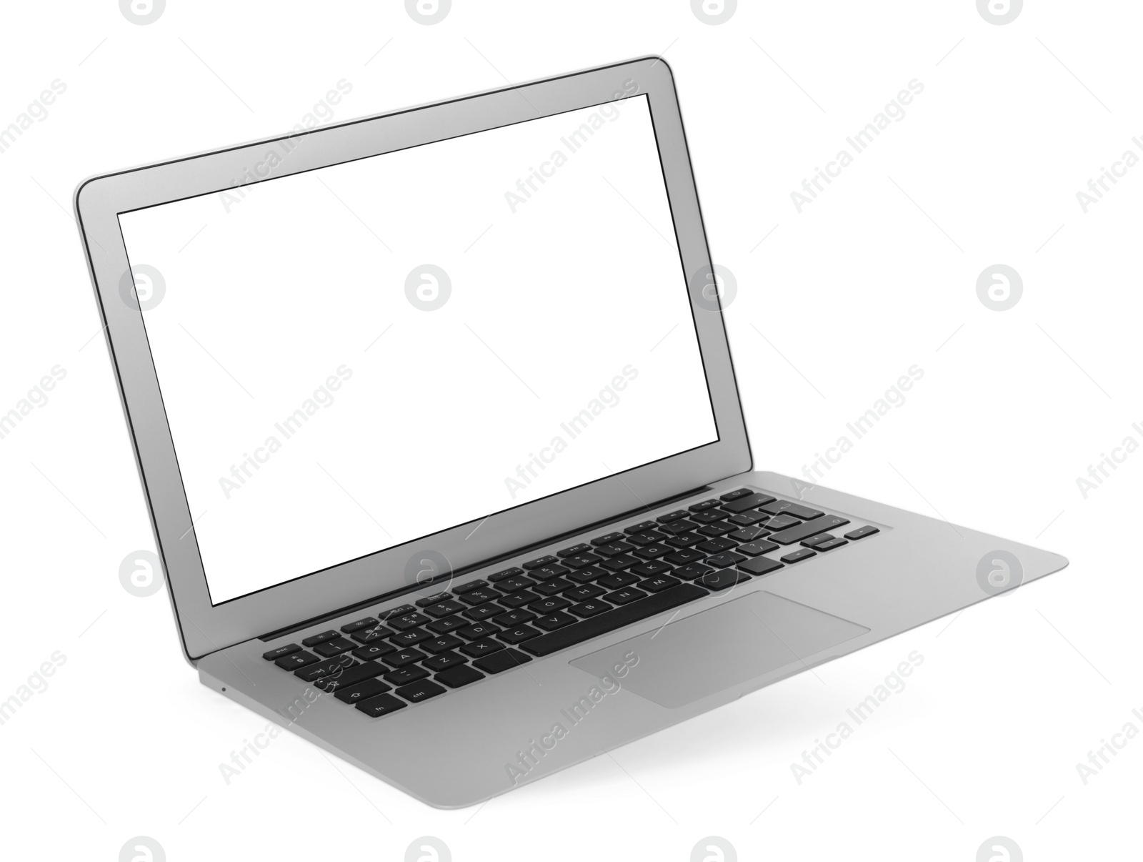 Photo of Modern laptop with blank screen isolated on white