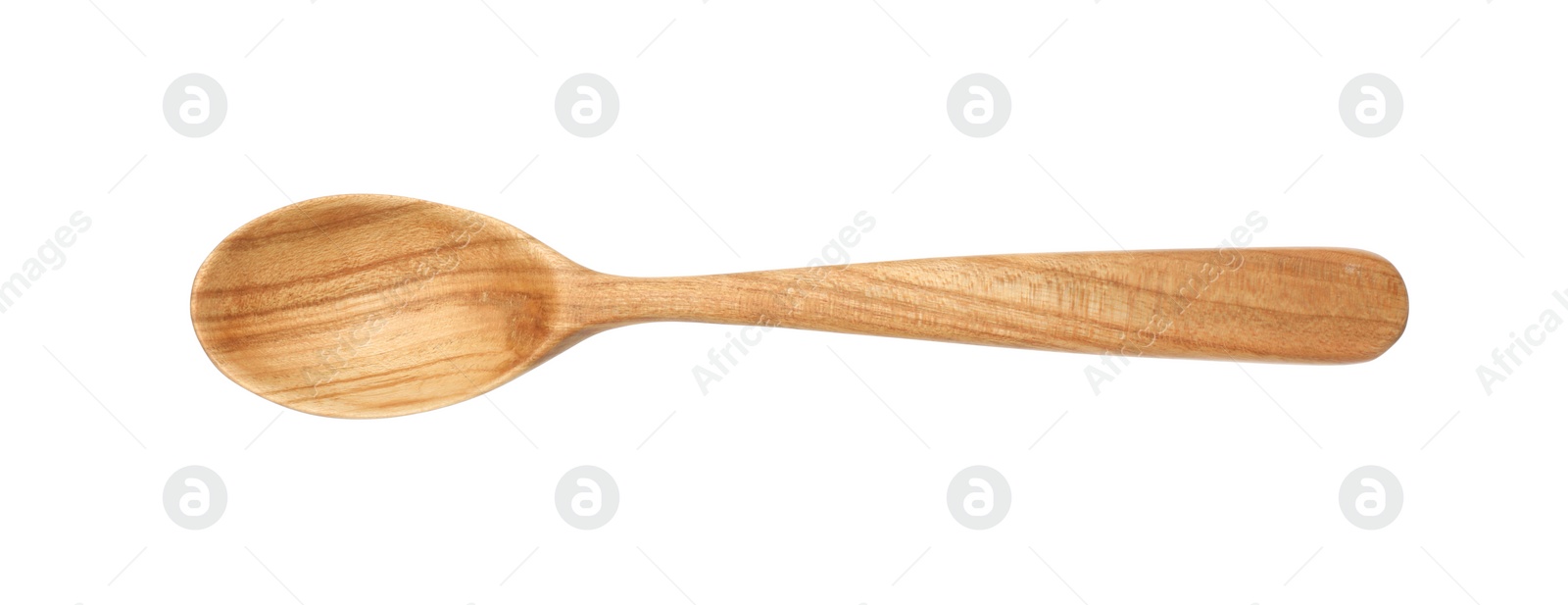 Photo of One empty wooden spoon isolated on white