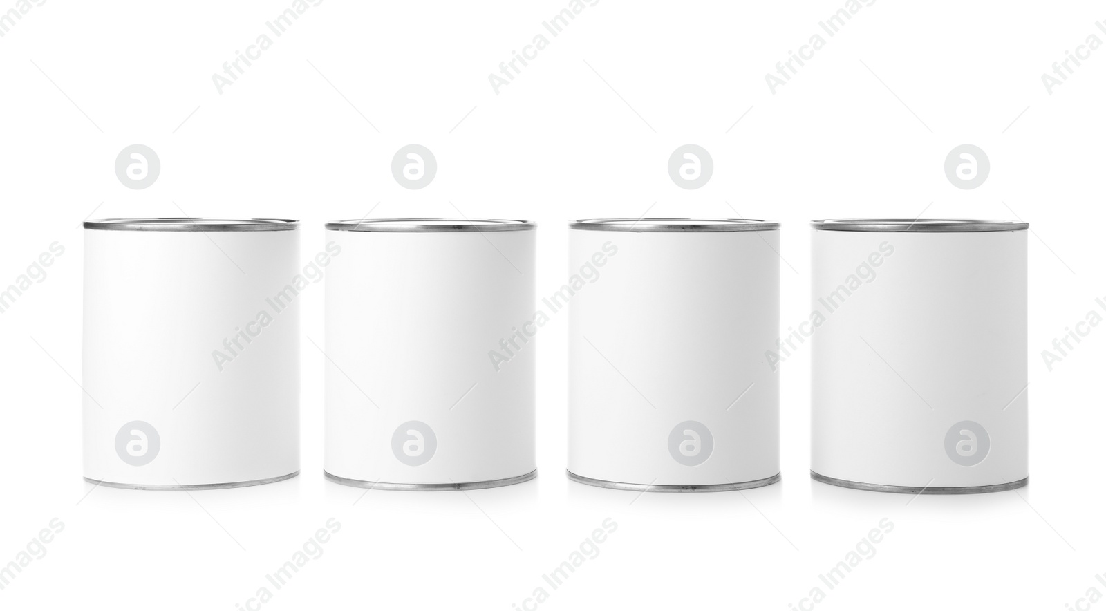 Photo of Paint cans on white background. Mockup for design