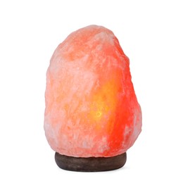 Photo of Pink Himalayan salt lamp isolated on white