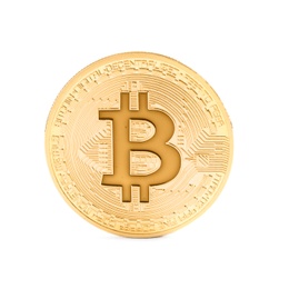 Gold bitcoin isolated on white. Digital currency