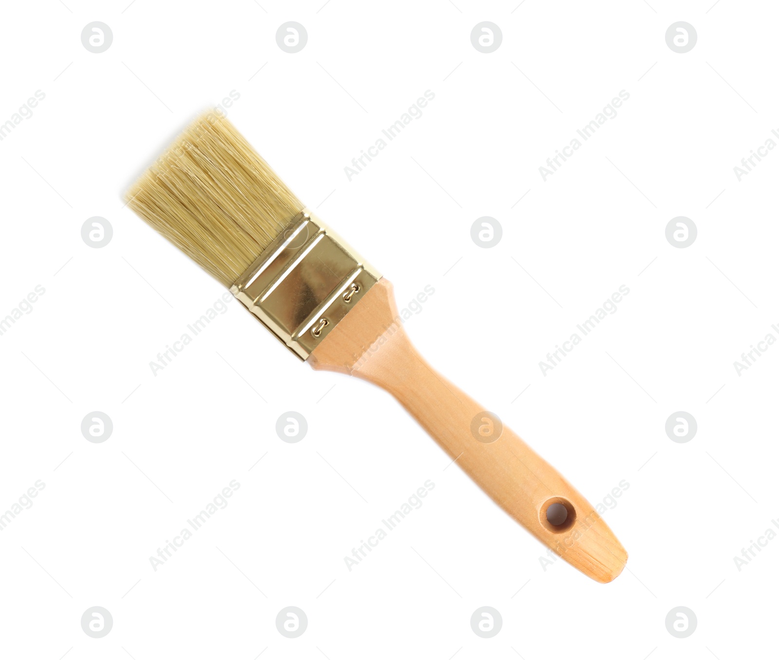 Photo of Painting brush on white background, top view. Construction tools