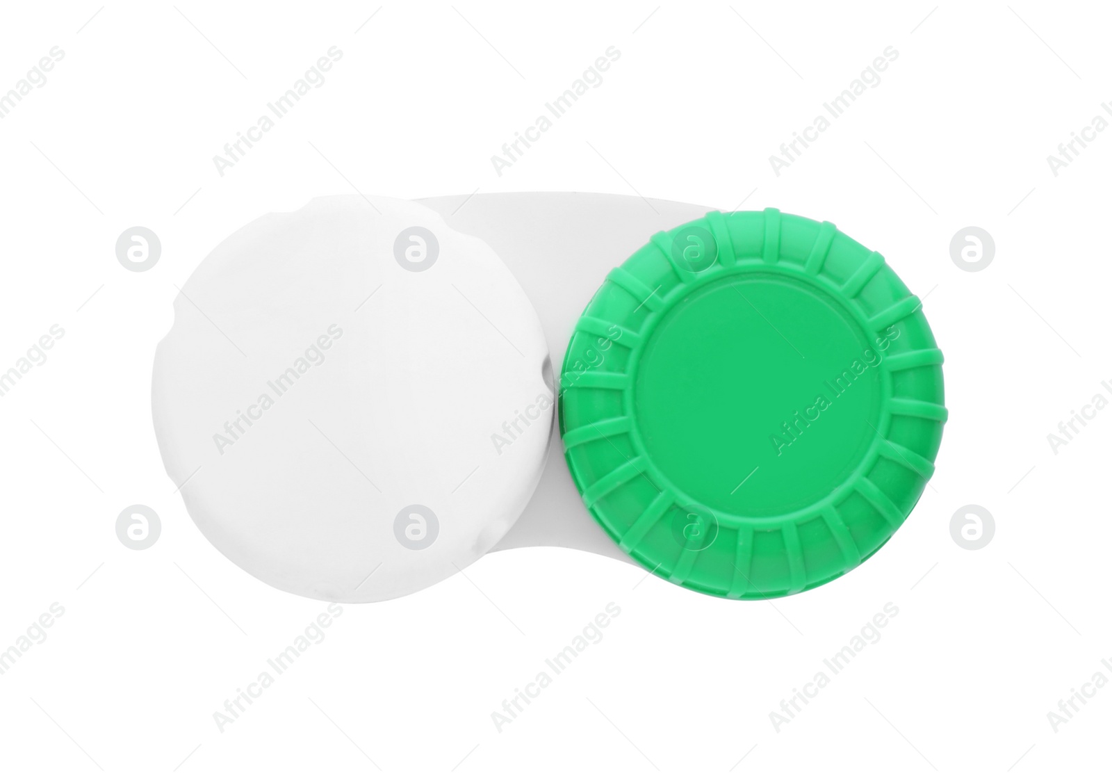 Photo of Case with contact lenses isolated on white, top view