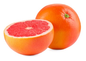 Fresh ripe grapefruits isolated on white. Citrus fruit