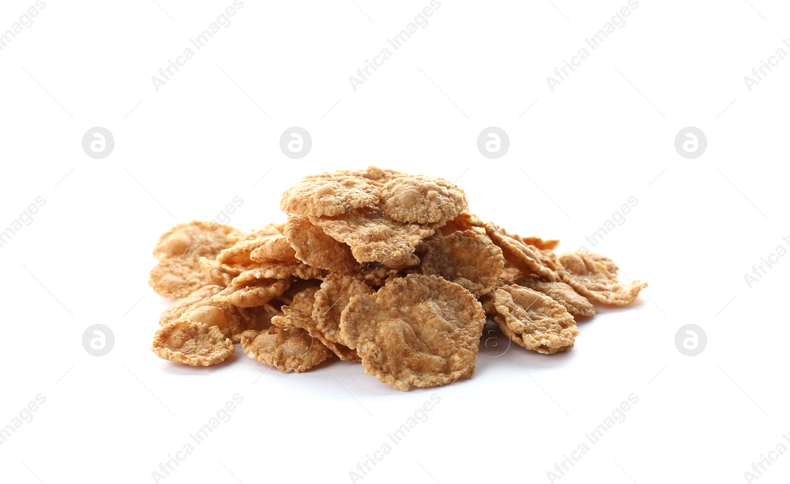 Photo of Wheat flakes on white background. Healthy grains and cereals