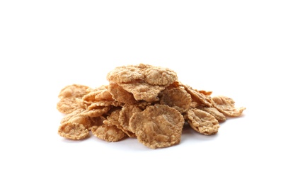 Wheat flakes on white background. Healthy grains and cereals