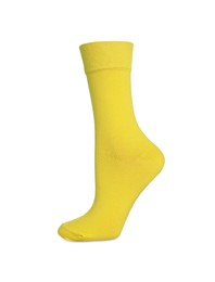 Photo of One bright yellow sock on white background