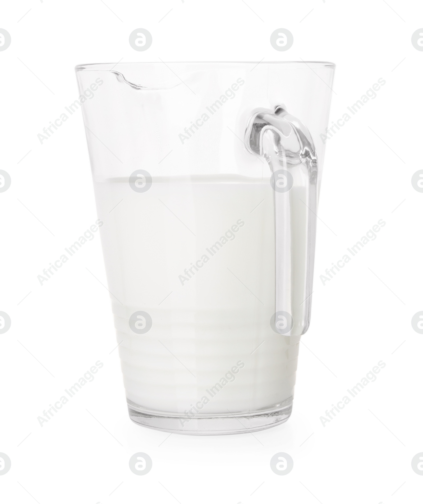 Photo of Glass jug with fresh milk isolated on white