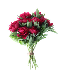 Photo of Bouquet of beautiful red peonies isolated on white