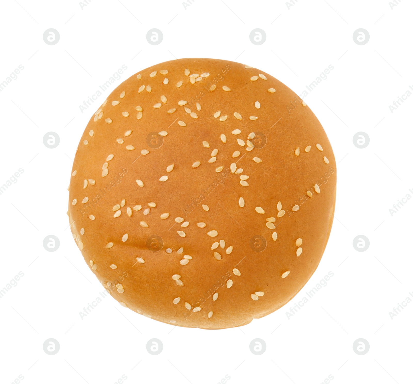 Photo of One fresh hamburger bun isolated on white, top view