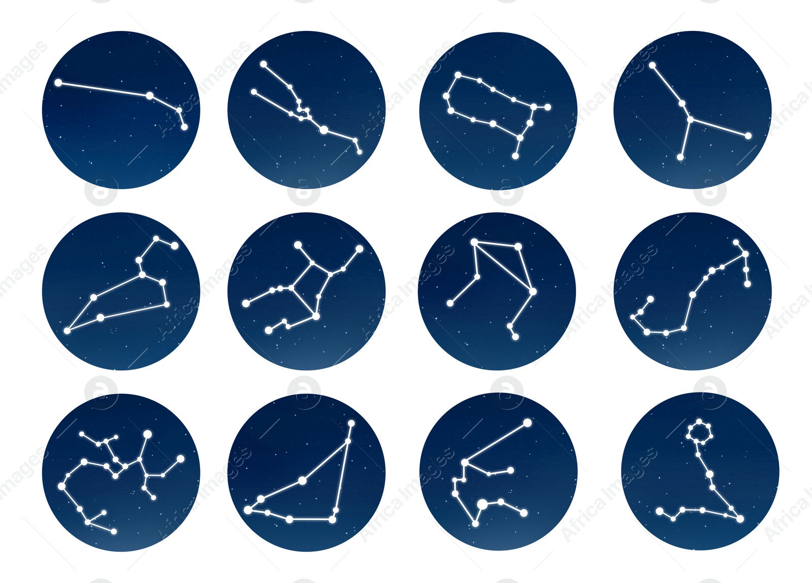 Illustration of Set with zodiac constellations on white background