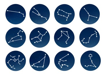 Illustration of Set with zodiac constellations on white background