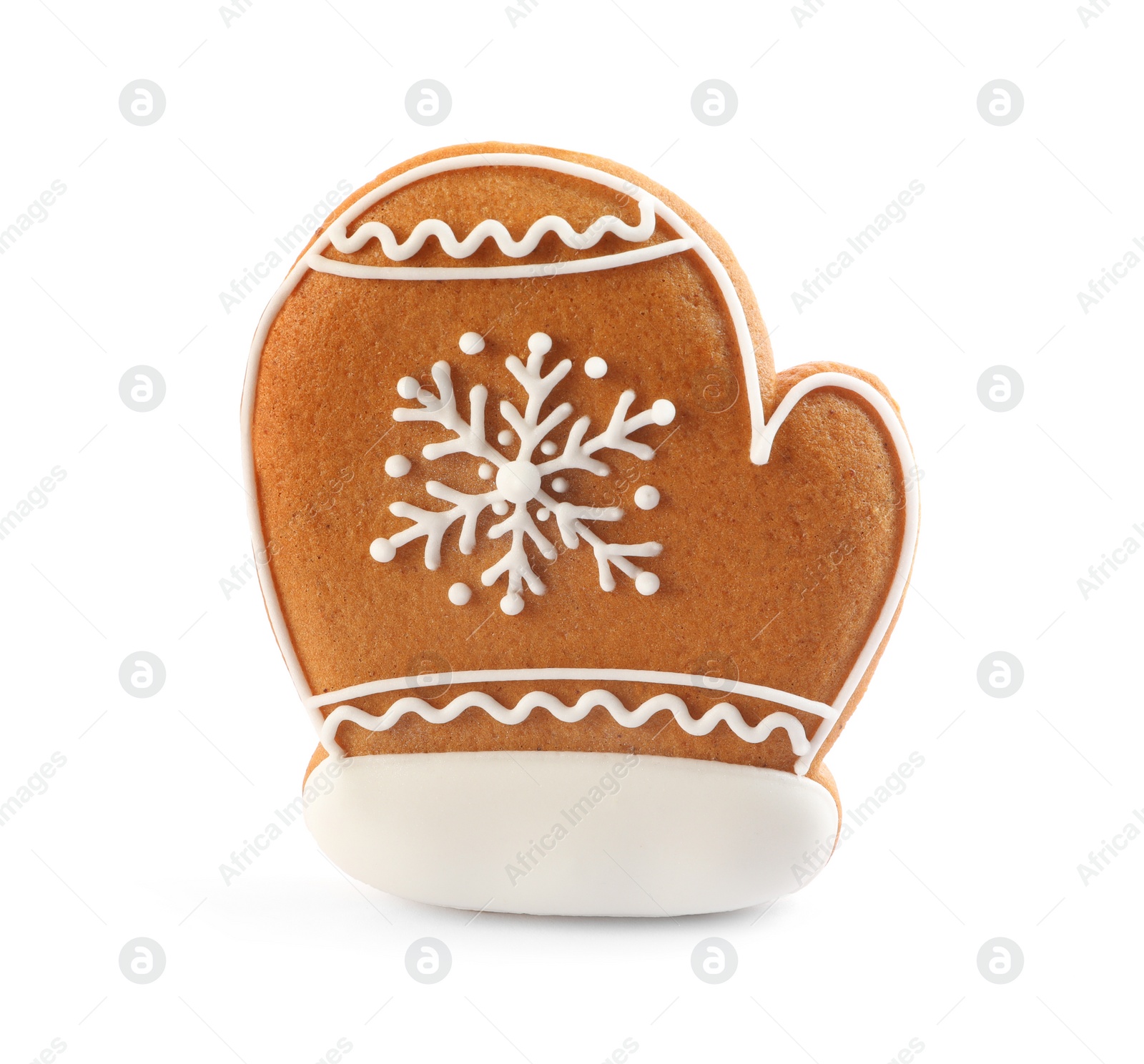 Photo of Mitten shaped Christmas cookie isolated on white