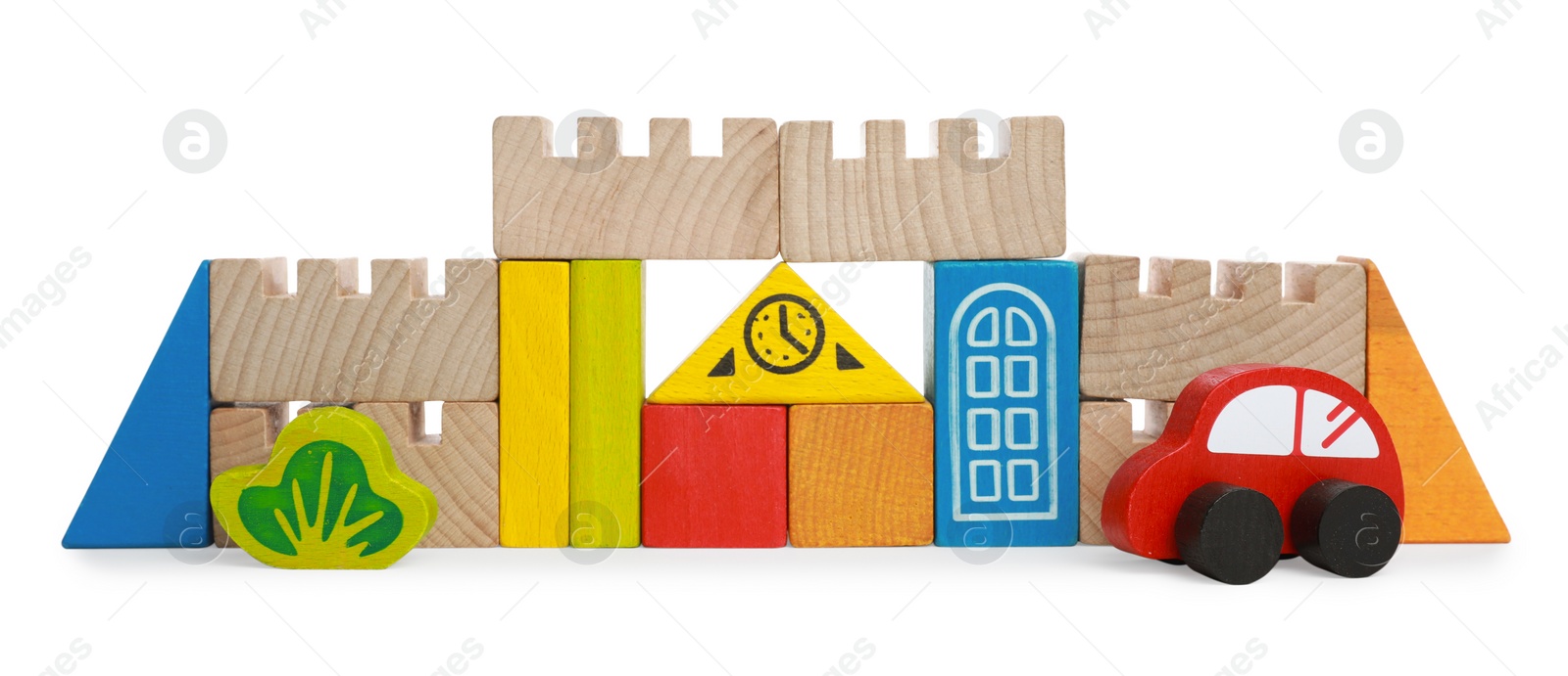 Photo of Game of building blocks isolated on white. Educational toy for motor skills development