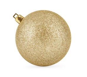 Photo of Beautiful golden Christmas ball isolated on white
