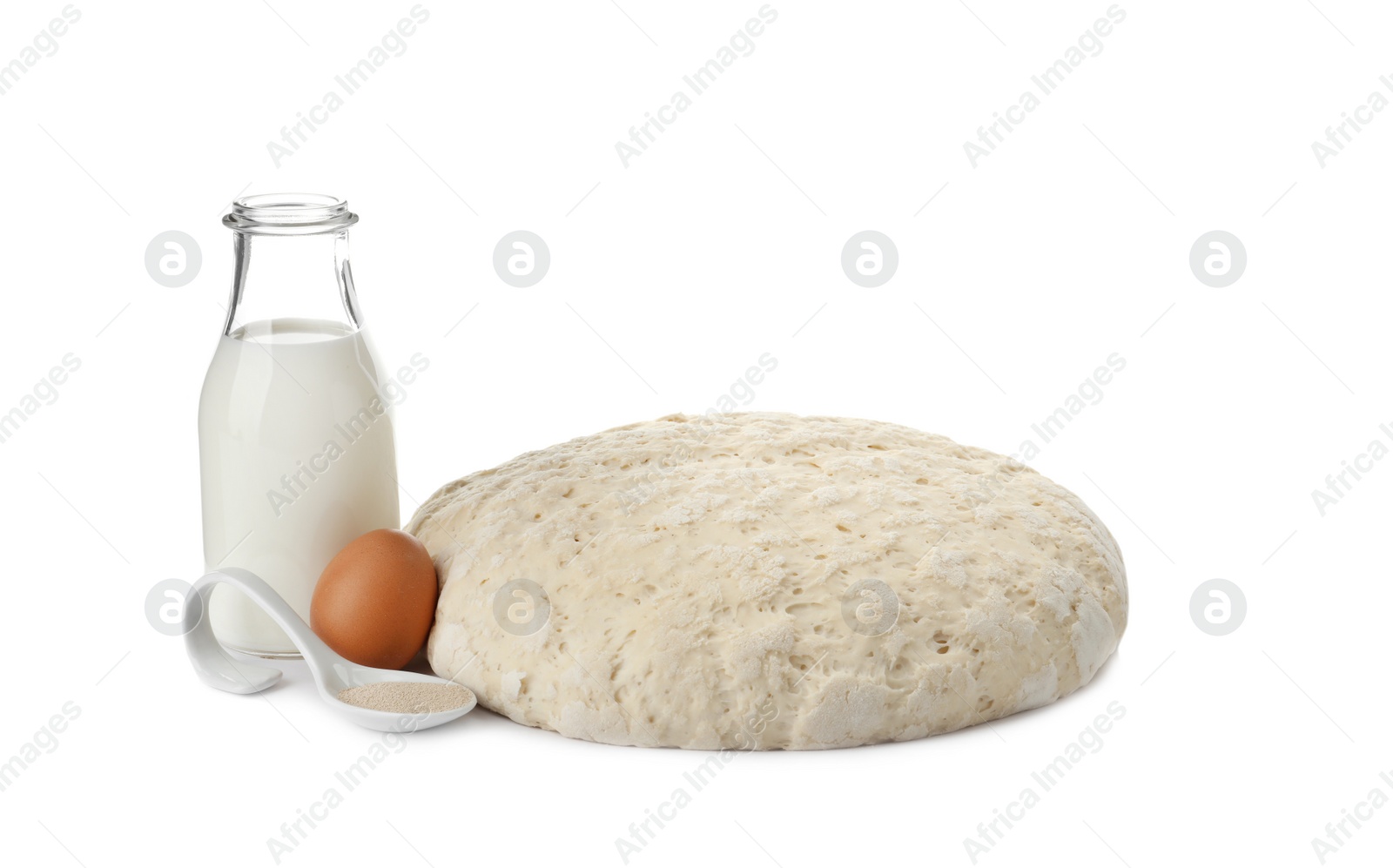 Photo of Fresh dough and ingredients for pastries isolated on white