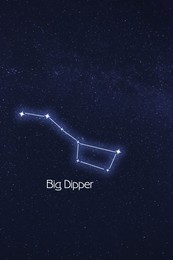 Big Dipper constellation. Stick figure pattern in starry night sky