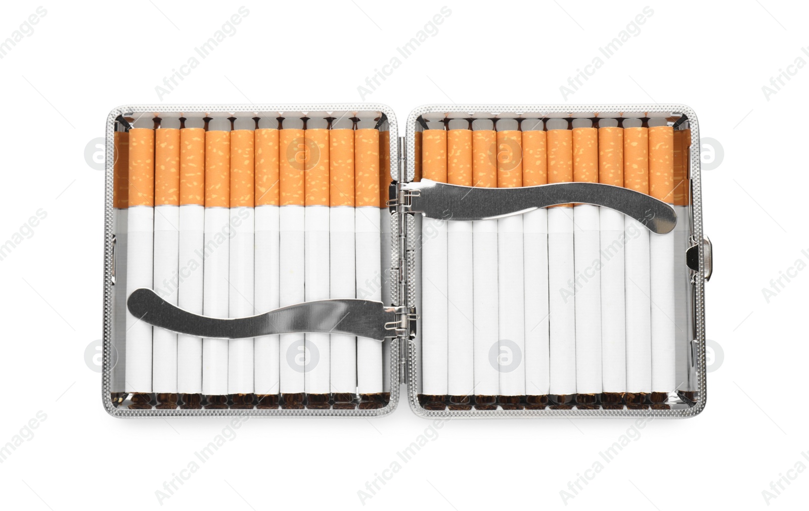 Photo of Stylish case with cigarettes isolated on white