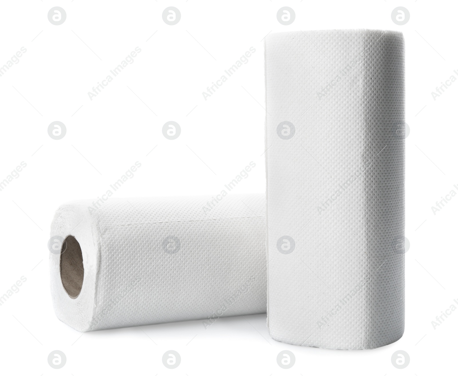 Photo of Rolls of paper tissues on white background