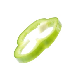 Piece of fresh green bell pepper on white background