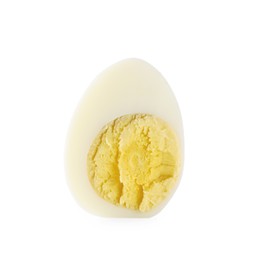Photo of Half of peeled hard boiled quail egg on white background