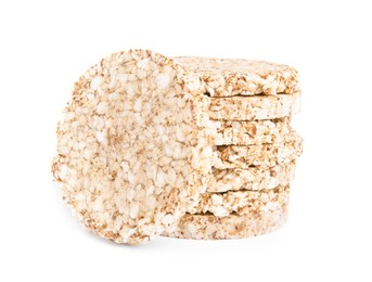 Stack of crunchy buckwheat cakes on white background