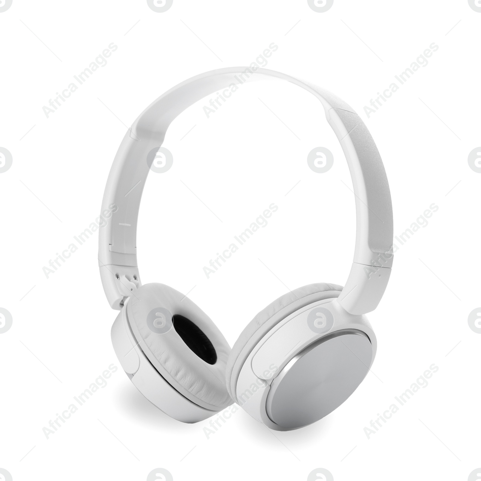 Photo of Stylish modern headphones with earmuffs on white background