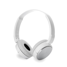 Photo of Stylish modern headphones with earmuffs on white background