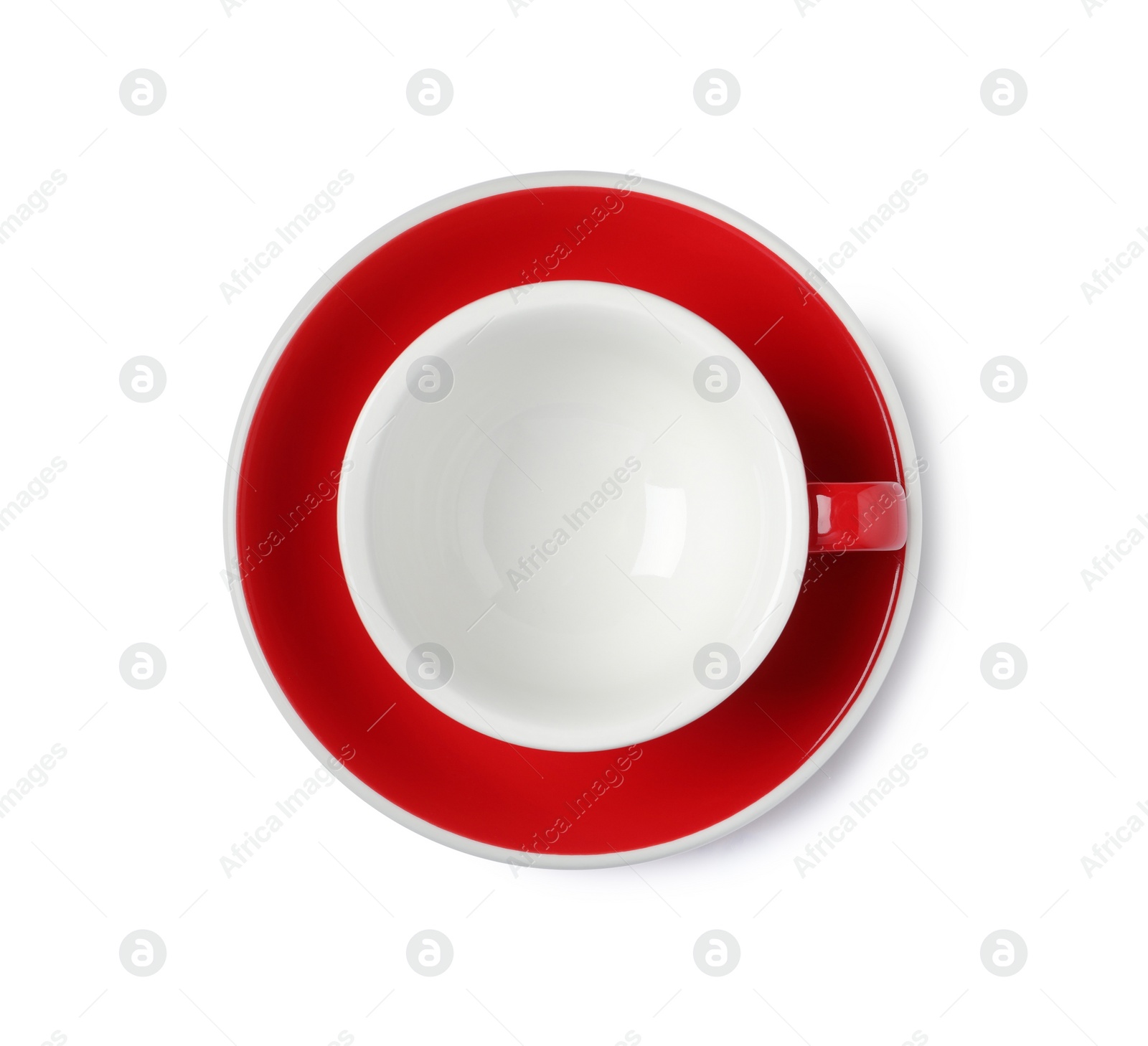 Photo of Empty coffee cup isolated on white, top view