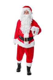 Photo of Man in Santa Claus costume posing on white background