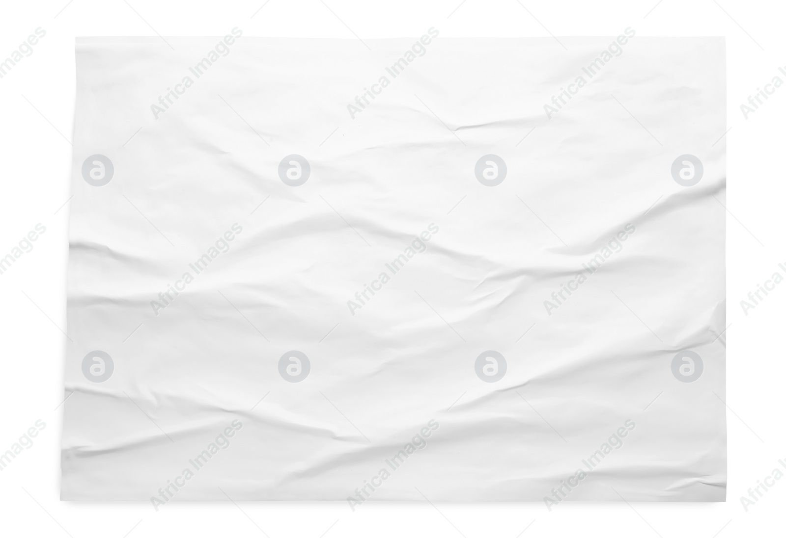 Photo of White crumpled sheet of paper on light grey background, top view. Wall poster