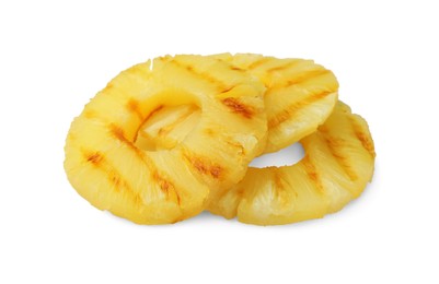 Photo of Tasty grilled pineapple slices isolated on white