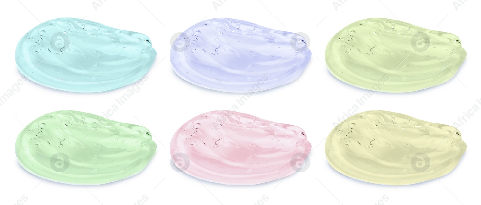 Image of Set with samples of cosmetic gels on white background