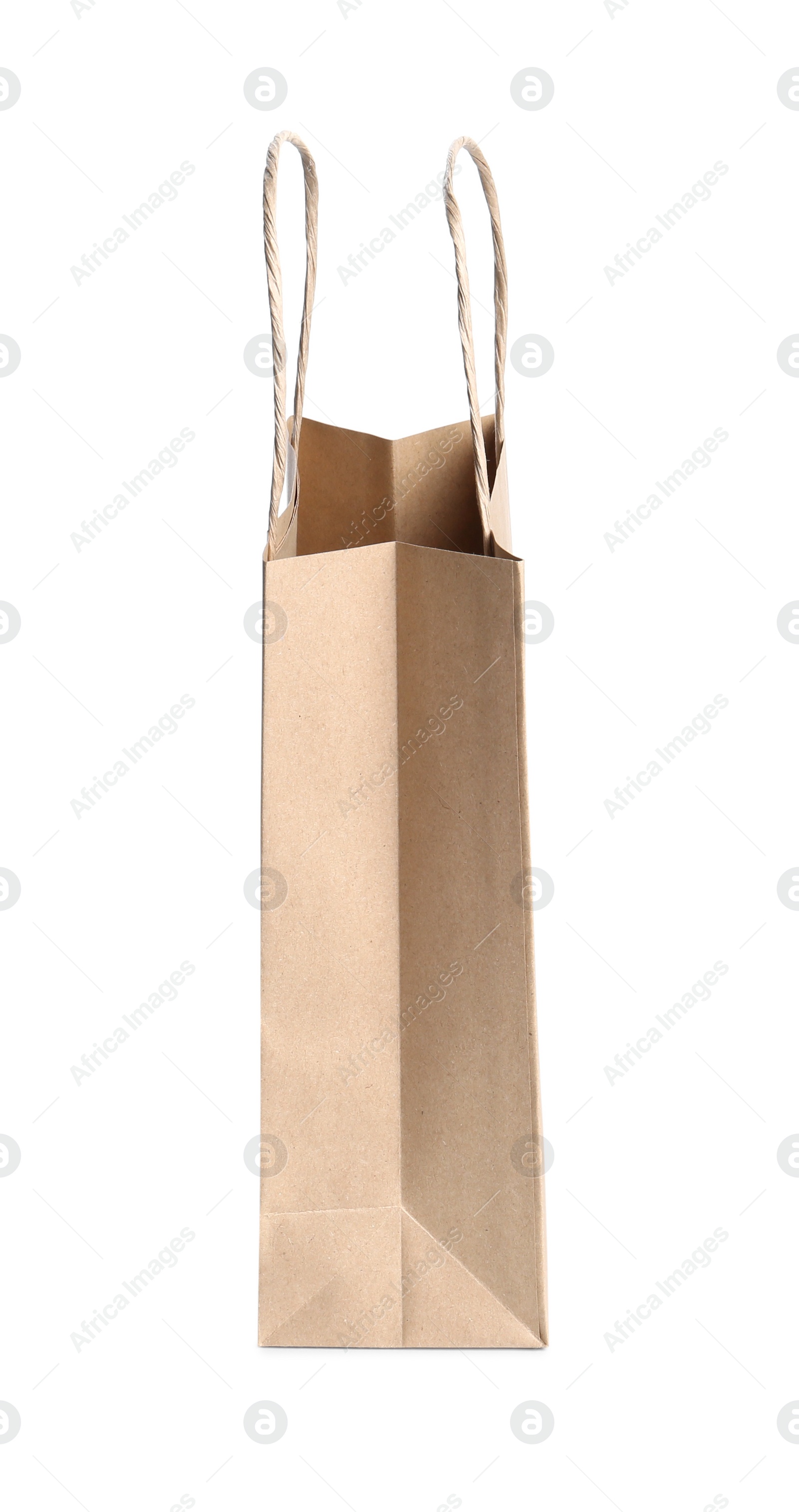 Photo of One kraft paper bag isolated on white. Mockup for design