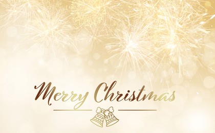 Illustration of Text Merry Christmas on festive background with fireworks