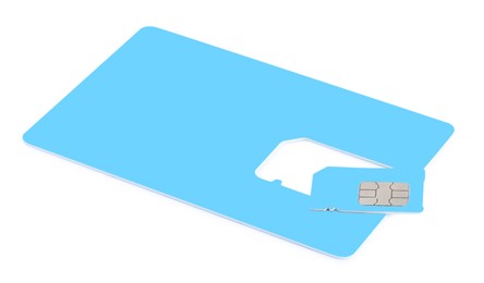Light blue SIM card isolated on white