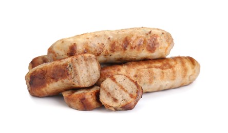 Photo of Tasty fresh grilled sausages isolated on white