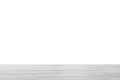 Photo of Empty wooden surface against white background. Mockup for design