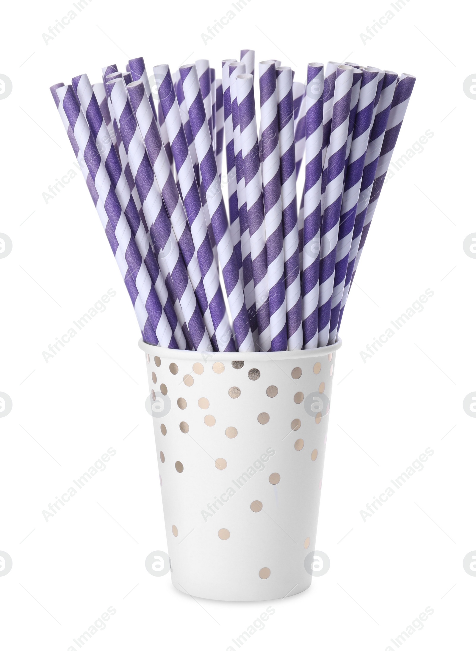 Photo of Striped paper cocktail tubes on white background