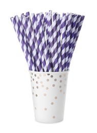 Photo of Striped paper cocktail tubes on white background