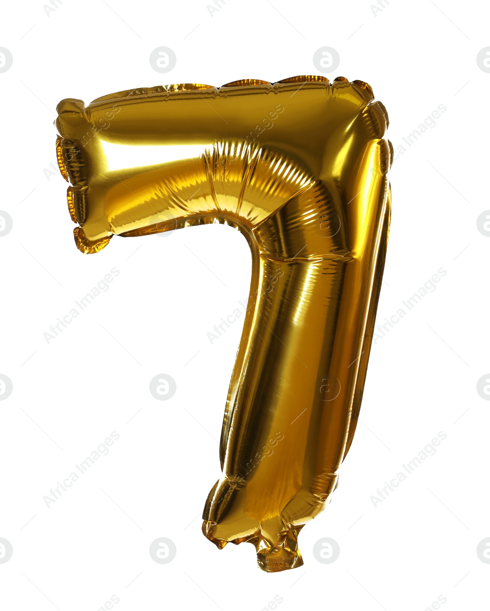 Photo of Golden number seven balloon on white background