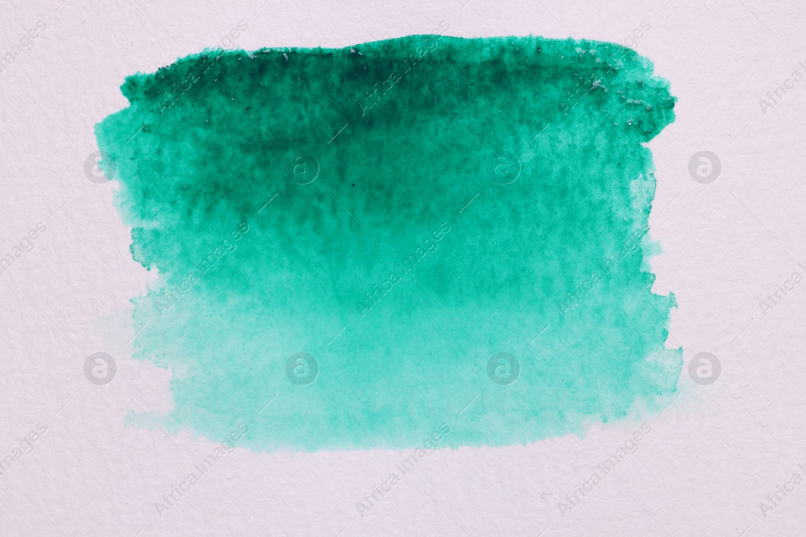 Photo of Abstract green watercolor painting on white paper, top view