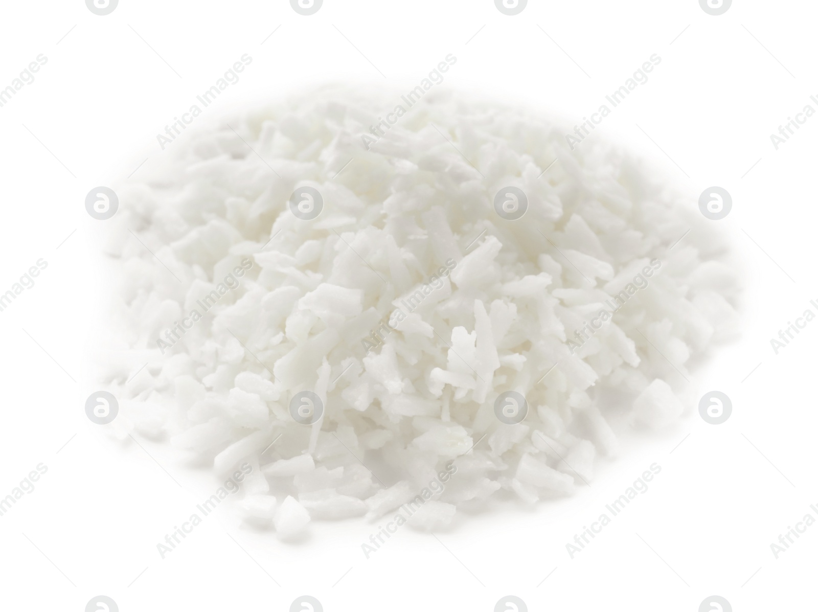 Photo of Heap of fresh coconut flakes isolated on white