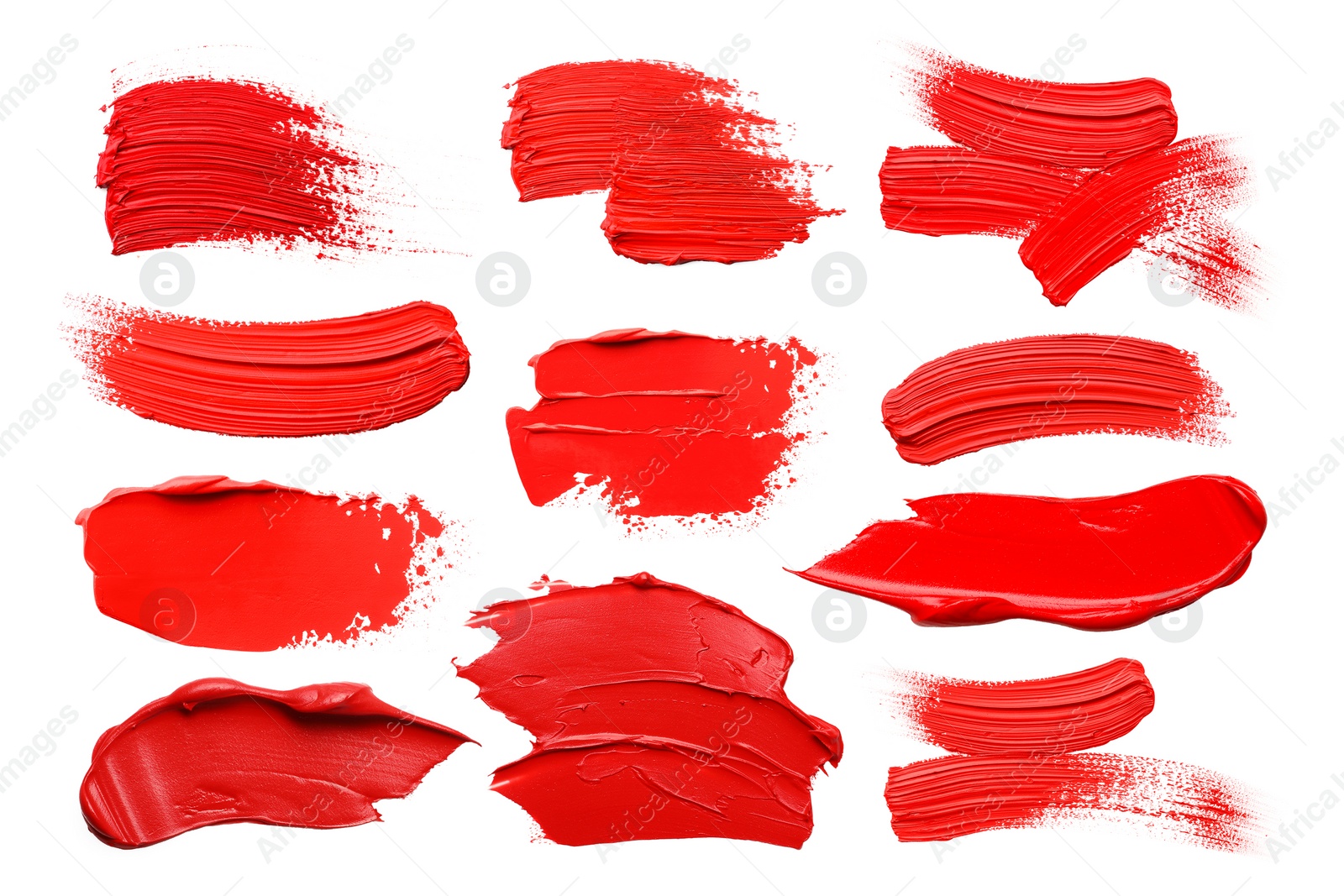 Image of Red oil paint strokes isolated on white, top view